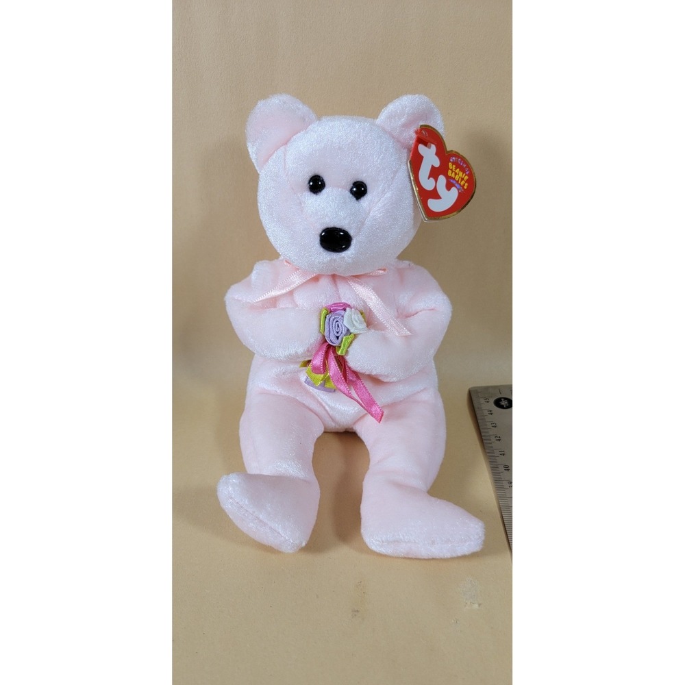 Ty Beanie Baby Dear the Bear Pink Mothers Day Rose Bouquet 2003 Heart Tag